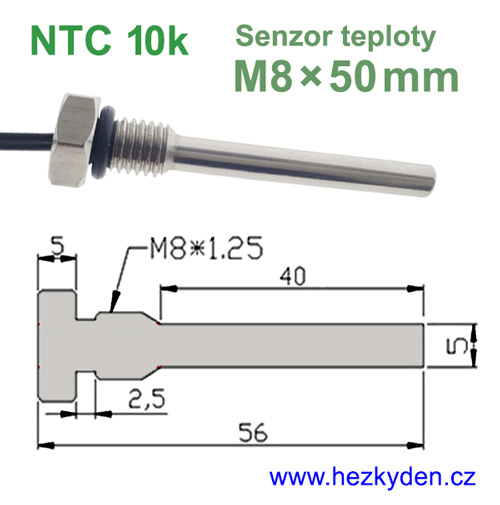 Termistor NTC 10k - senzor teploty šroub M8×50 mm