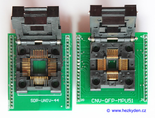 Porovnání testovacích soklů PLCC 44/44 pin a QFP 44/40 pin