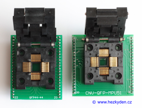 Test socket QFP44 - porovnání různých adaptérů