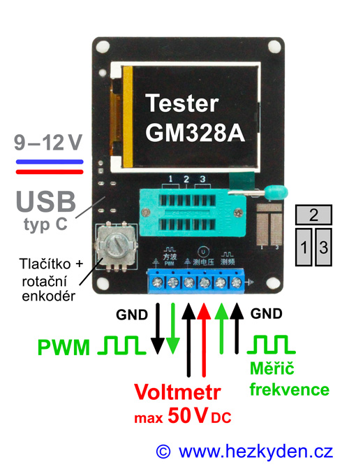 Tester elektro součástek GM328A - zapojení