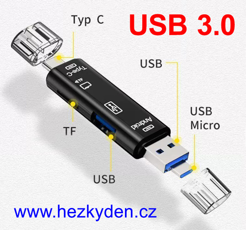 USB čtečka karet oboustranná OTG - popis