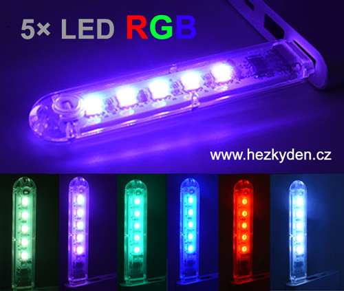 USB LED lampička 5 RGB LED