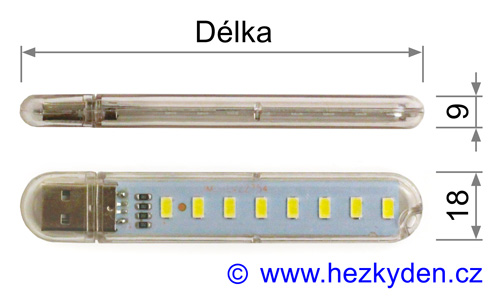 USB LED lampička jednostranná - rozměry