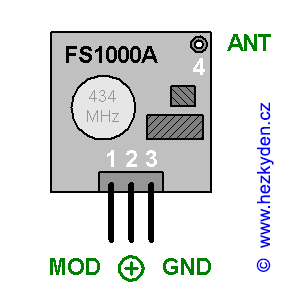 Zapojení vývodů modulu FS1000A