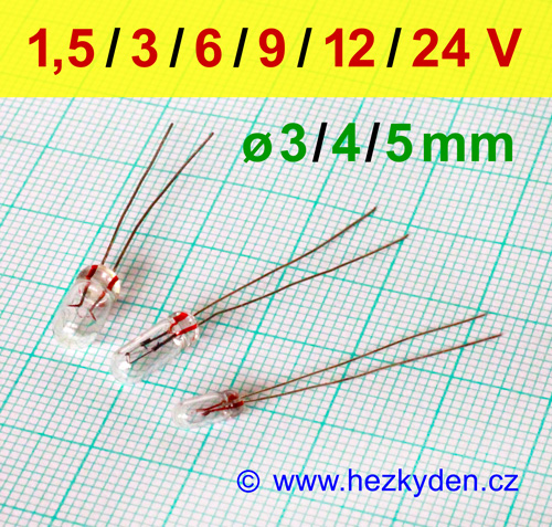 Žárovička - 1,5 - 3 - 6 - 9 - 12 - 24 V
