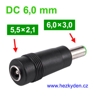 Adapter napájecí konektor 5,5x2,1 - 6,0x3,0 mm