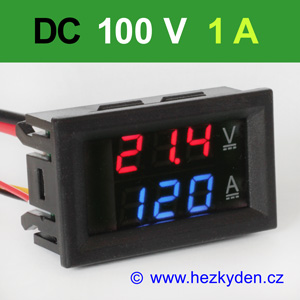 Panelový digitální voltmetr ampérmetr 100V 1A DC