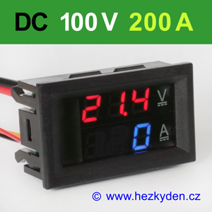 Panelový digitální voltmetr ampérmetr 100V 200A DC