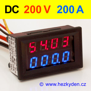 Panelový digitální voltmetr ampérmetr 200V 200A DC