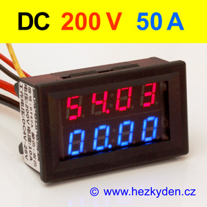 Panelový digitální voltmetr ampérmetr 200V 50A DC