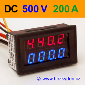 Panelový digitální voltmetr ampérmetr 500V 200A DC