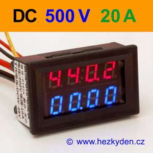 Panelový digitální voltmetr ampérmetr 500V 20A DC
