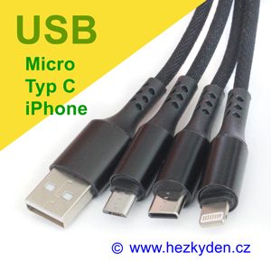 Nabíjecí kabel USB roztrojka USB micro Typ C iPhone