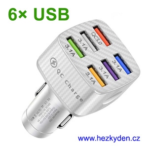 Nabíječka 6x USB do auta bílá