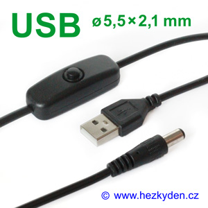Napájecí kabel redukce USB s vypínačem