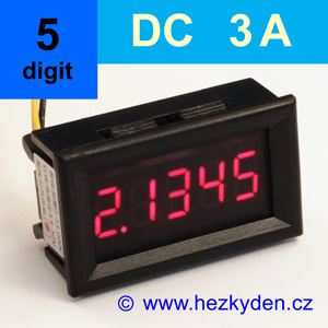 Panelový digitální ampérmetr LED - 5 míst - 3A DC