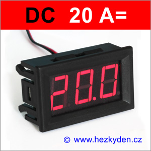 Panelový digitální ampérmetr LED - 3 místa - 20A DC