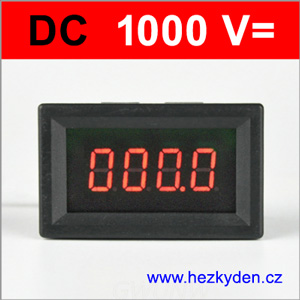 Panelový voltmetr LED - 4 místa - 1000V DC - červený