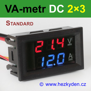 Panelový digitální voltmetr ampérmetr DC 2×3 místa STANDARD červeno-modrý