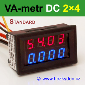 Panelový digitální voltmetr ampérmetr DC 2×4 místa STANDARD červeno-modrý