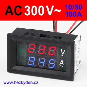 Panelový digitální voltmetr ampérmetr LED 300V 10/50/100 AC