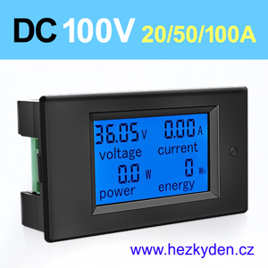 Panelový multifunkční wattmetr LCD 100V 20/50/100A DC