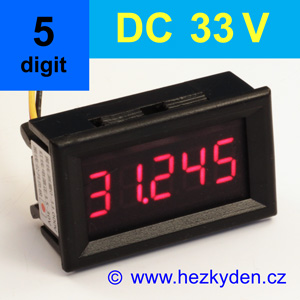 Panelový digitální voltmetr LED - 5 míst - 33V DC
