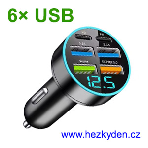 Voltmetr 6x USB do auta