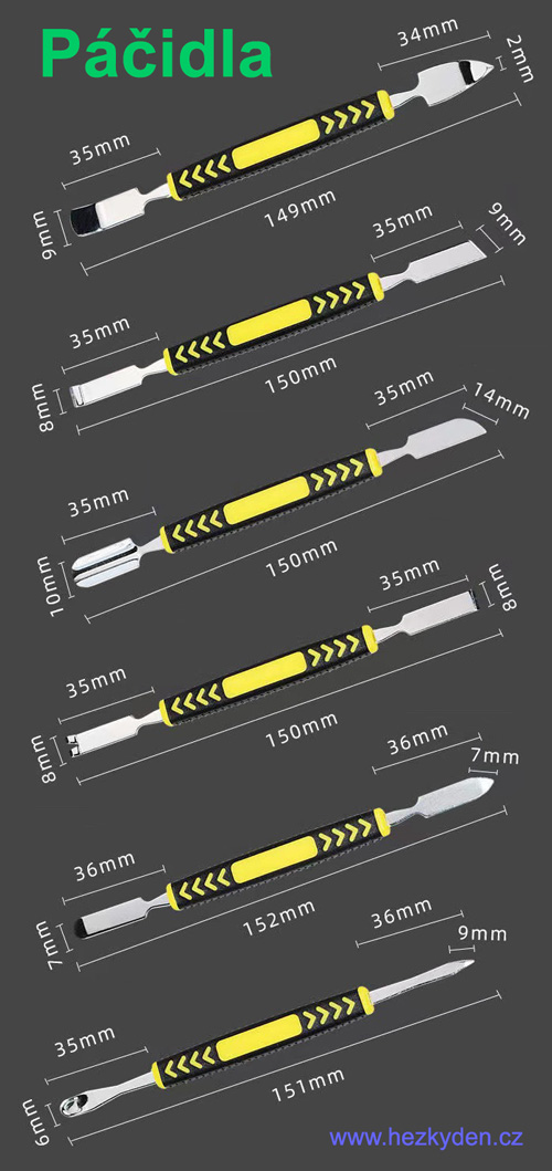 Kovová páčidla - rozměry