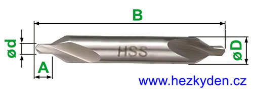 Středící vrták - rozměry